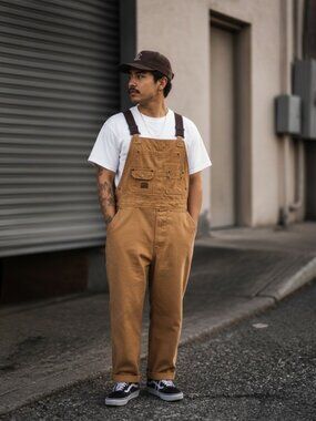 BRAZOS Heavy Men's Workwear Carpenter Overalls Tan Brown XL-Short Streetwear